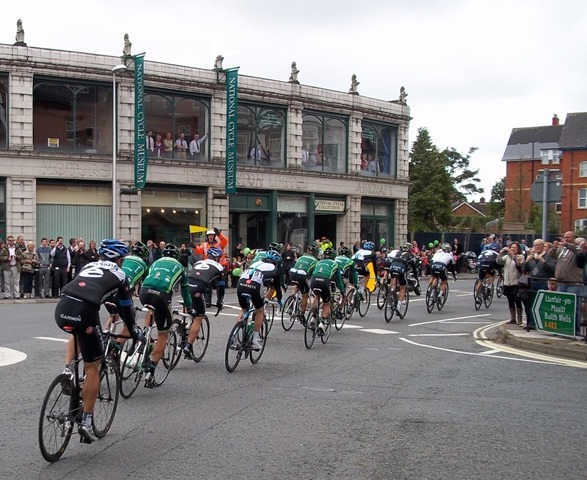 The Tour of Britain Race Stage passing the National Cycle Museum